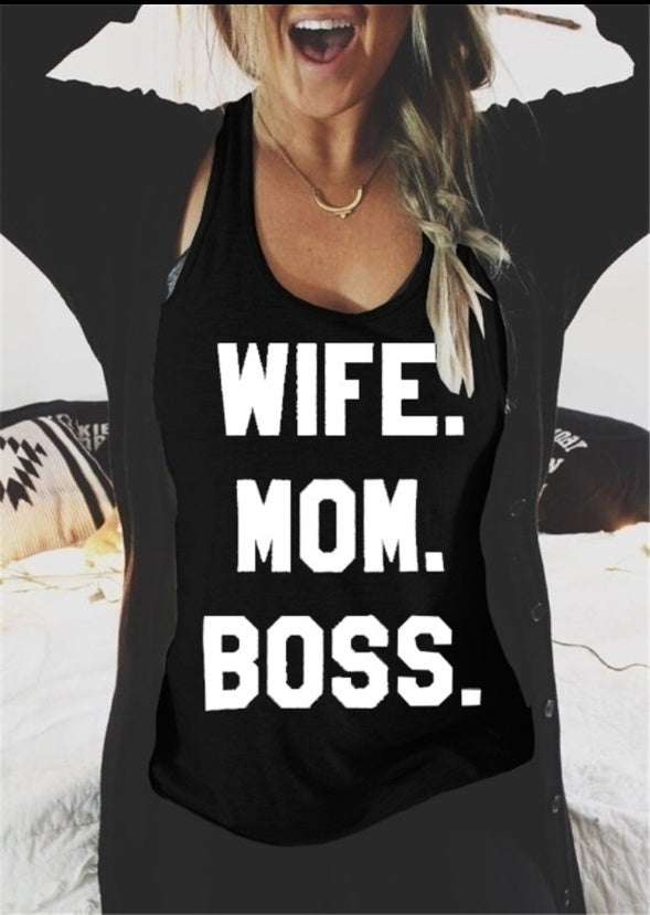 WIFE MOM Letter Pattern Casual Racer tank top. So cute!