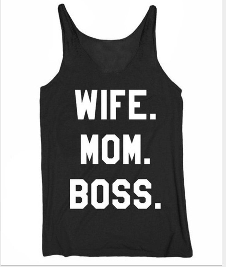WIFE MOM Letter Pattern Casual Racer tank top. So cute!